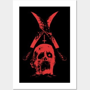 Severed head and two machetes (red version) Posters and Art